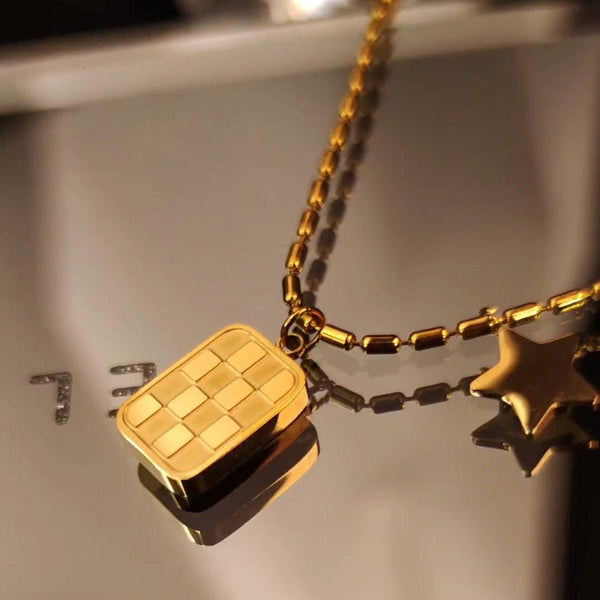 14K Gold Checkerboard Star Neckchain - Alpha hub Sa